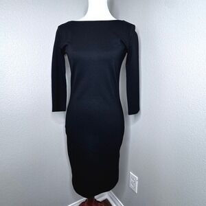 AMANDA UPRICHARD‎ Sheath Black Dress MED Boat Neck Front Deep V Back Ponte Knit